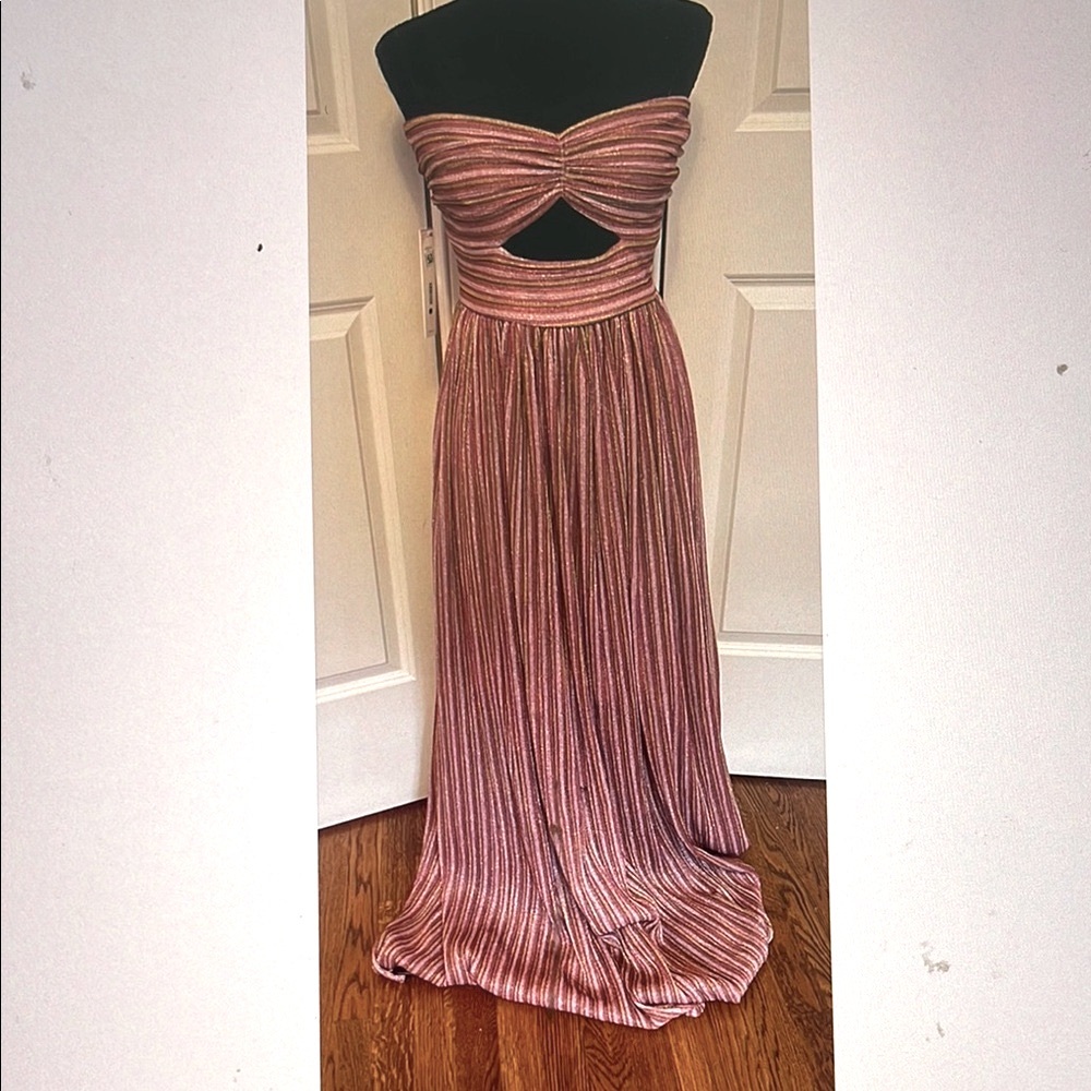 Pink Strapless Sweetheart Gown with Pleated Skirt